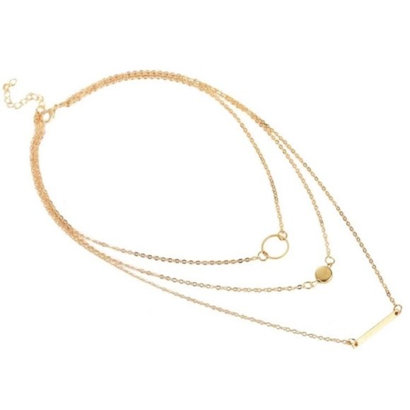 Ocean Dreams Jewelry - 2/24 Gold Circle Bar Dot Layered Necklace